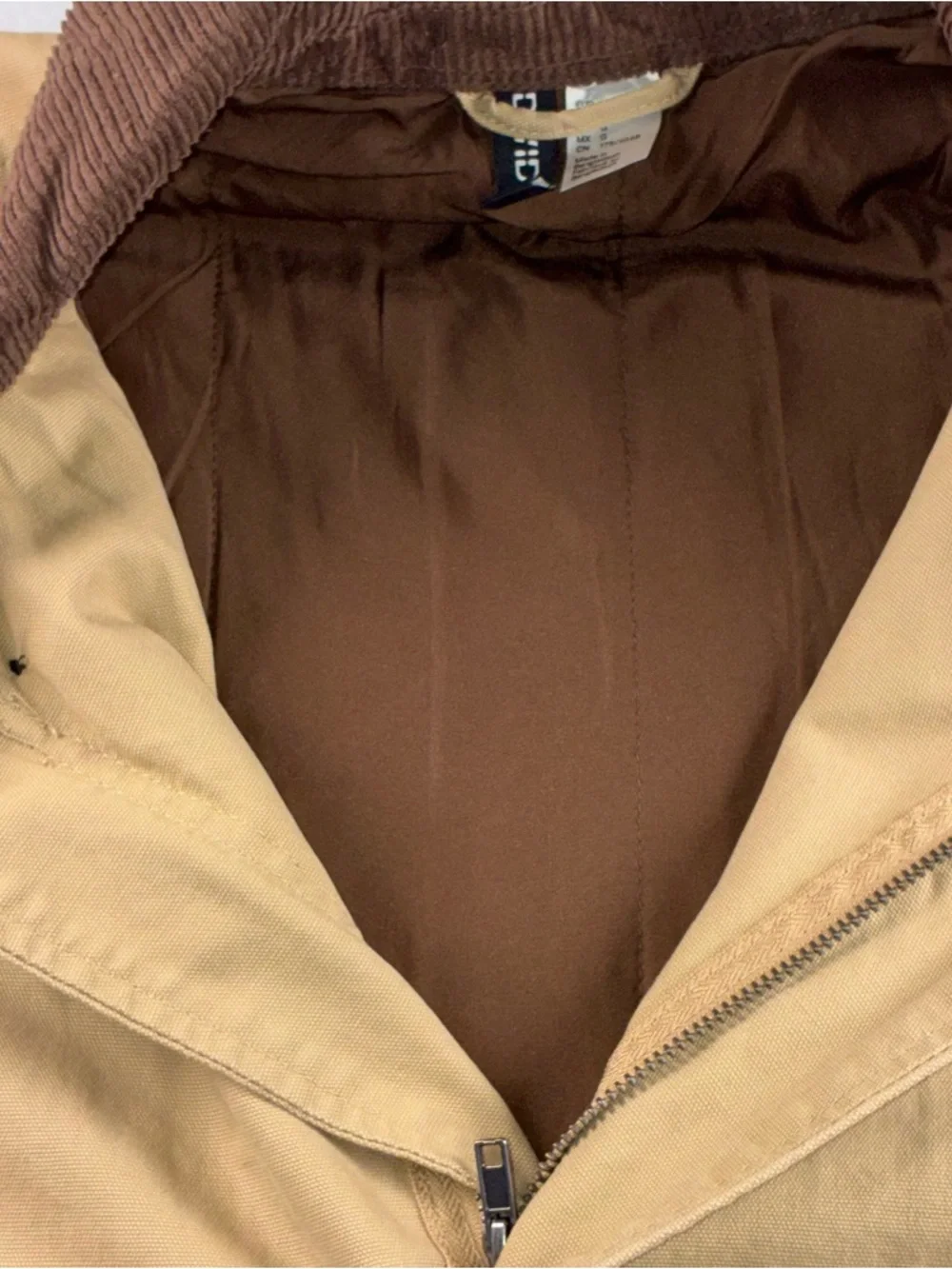 Tan Canvas Barn Jacket Chore Coat Brown Corduroy Collar Large H&M Divided